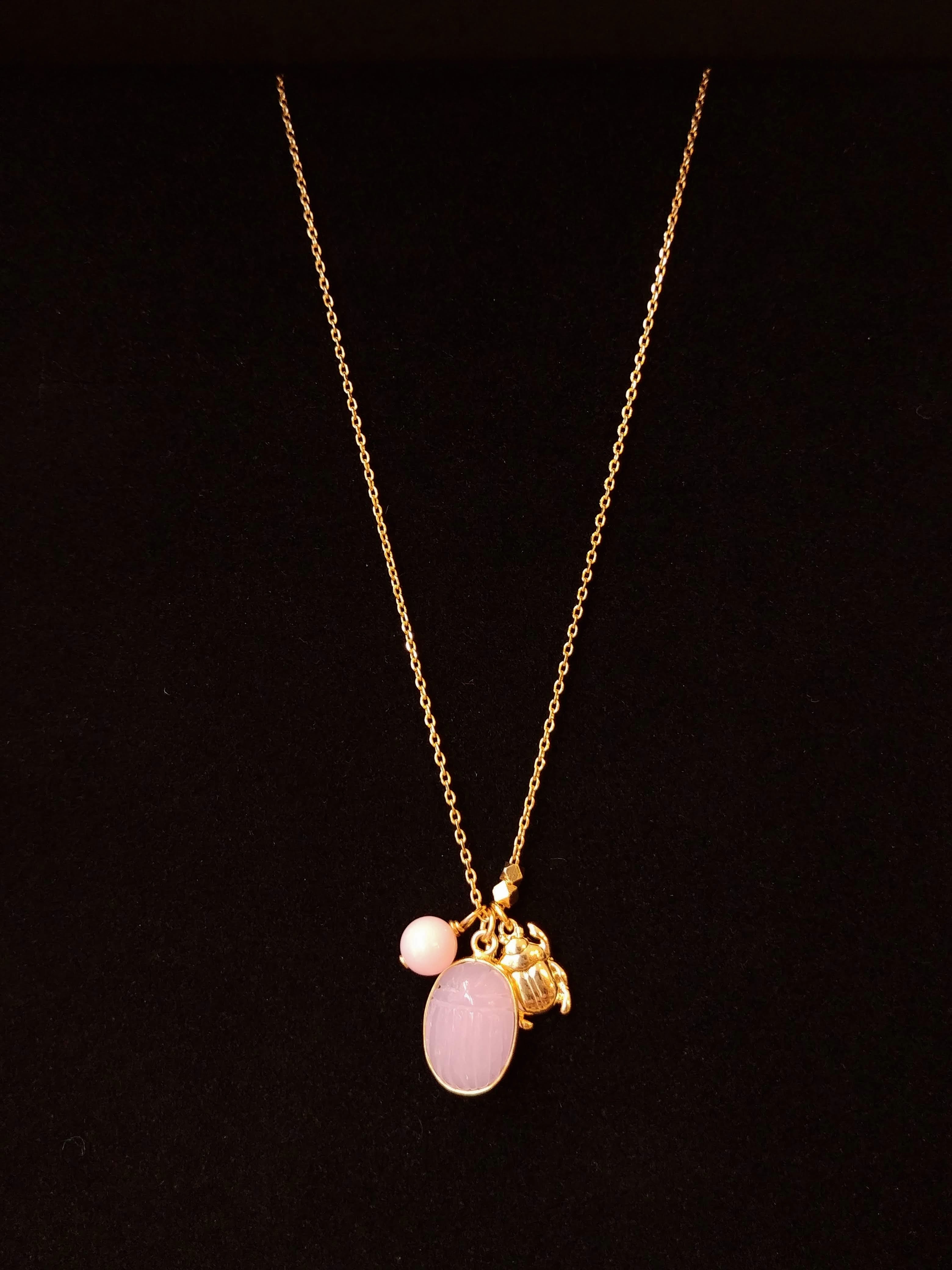 Sautoir Khépri quartz rose et opale
